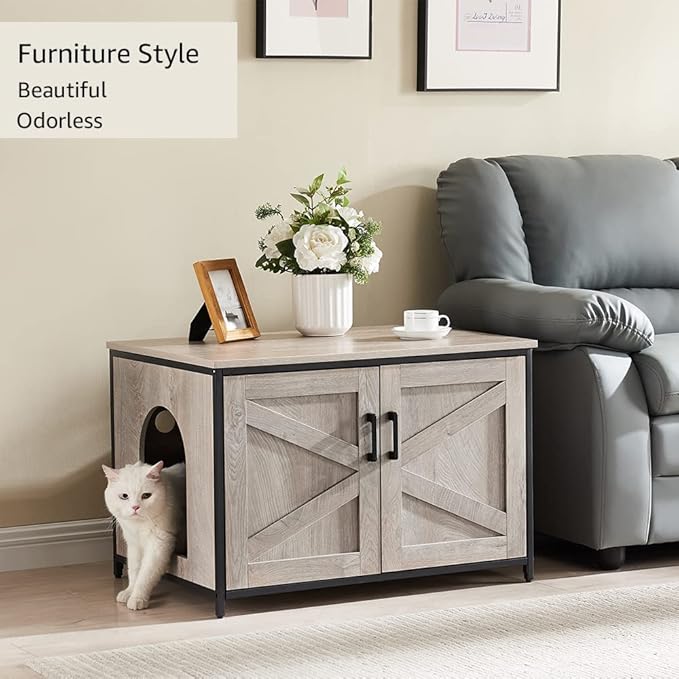 unipaws Top Opening Cat Litter Box Enclosure, Flip Top XL Extra Large Cat Box Furniture, Friendly to Elderly People, High Jumbo Automatic Litter Box Cover Hidden for Large Cat