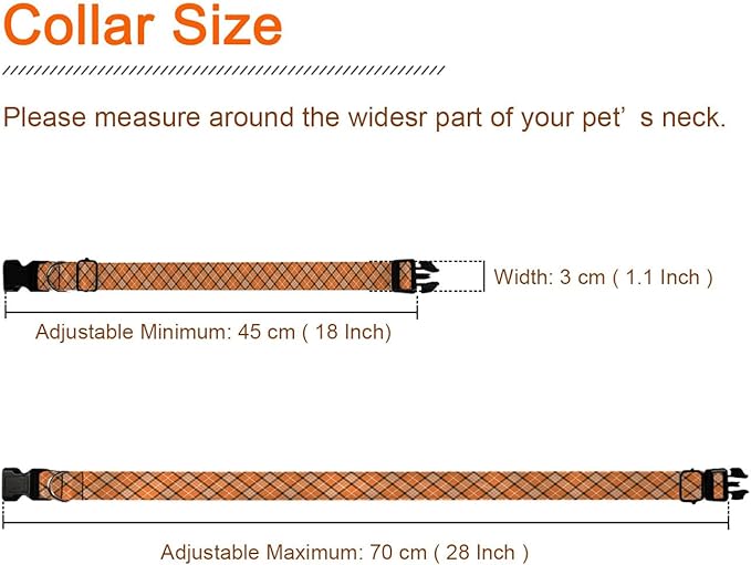 Orange Black Plaid Gingham Thanksgiving Dog Collars Soft Adjustable Collar Strap for Small Medium Large Dogs Cats Pet