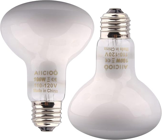 Aiicioo Reptile Basking Light Bulb - 100W Reptile Heat Lamp 2 Pack UVA Daylight Amphibians Basking Bulb for Bearded Dragon Turtle Hermit Crab Gecko Lizard Daylight