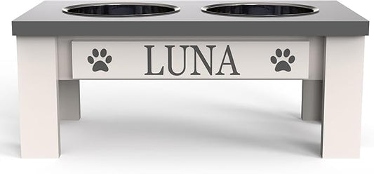 GrooveThis Woodshop Luxury Pet Feeder - Elevated Stand with Stainless Steel Bowls for Small Dogs & Cats, Anti-Slip, Easy Clean, Chic & Durable Design (Small, Grey)