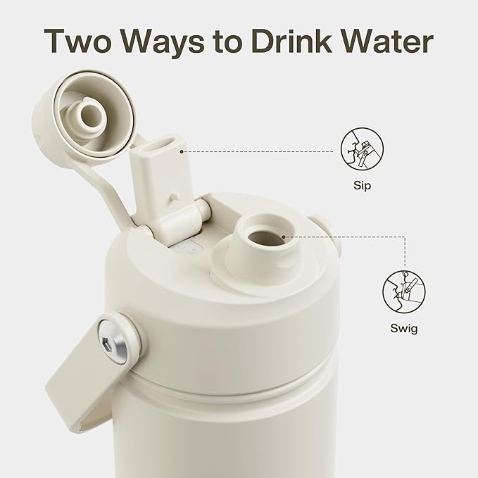 Kids Insualated Water Bottle with Straw - 12oz Stainless Steel Water Bottle with Dual Spouts, Leak-Proof, BPA-Free, Double Wall Vacuum Keeps Cold for 24 Hours for Sports, Travel, School (Cream Moon)