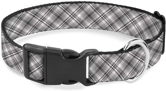 Gray Black Plaid Gingham Dog Collar Pet Neck Strap for Small Medium Large Dogs Soft Adjustable Buckle