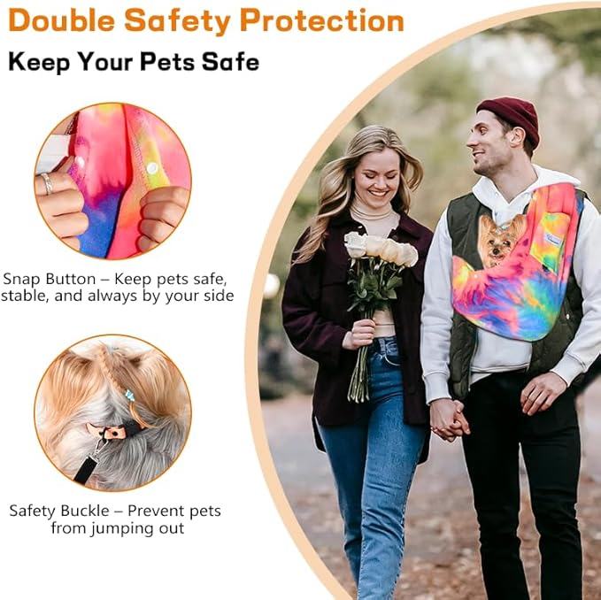 Dog Sling Carrier for Cats and Small Dogs – Hands Free Pet Sling with Adjustable Safety Strap & Buckle, Soft Cat Sling Carrier for Snuggling, Portable Dog Carrier Sling (Large, Fruits)