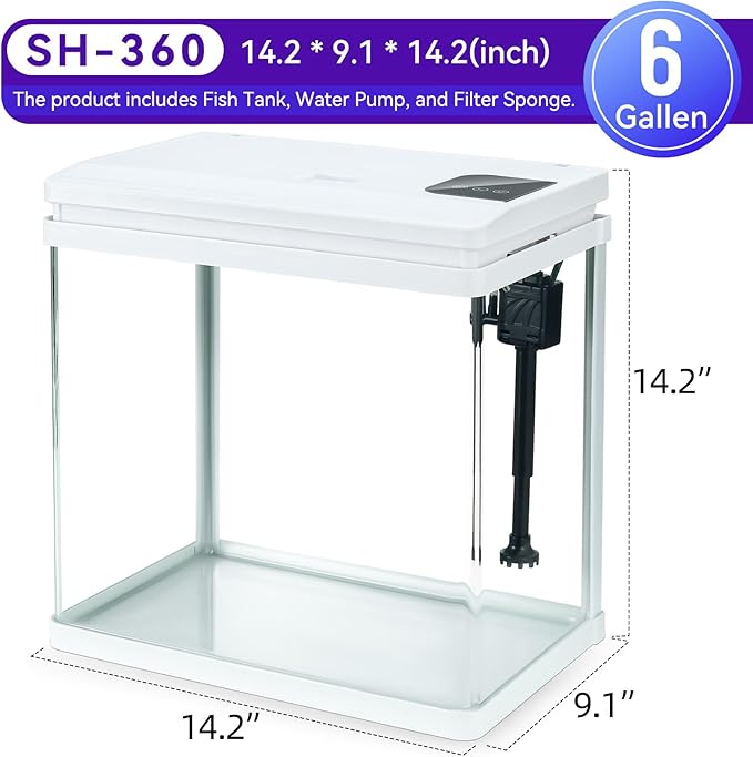 Beginner Betta Fish Tank Aquarium kit Intelligent Timed Shutdown, Seven LED Lights, Adjustable Brightness, High-Transparency Glass, Efficient Filtration Gallon (6 Gallon)