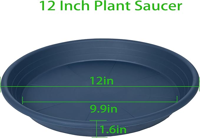 2 Pack of Plant Saucer 12 inch, 12 inch Plastic Plant Drip Trays, Heavy Duty Plant Trays for Indoors no Holes, Plant Water Tray for Planters (Blue)