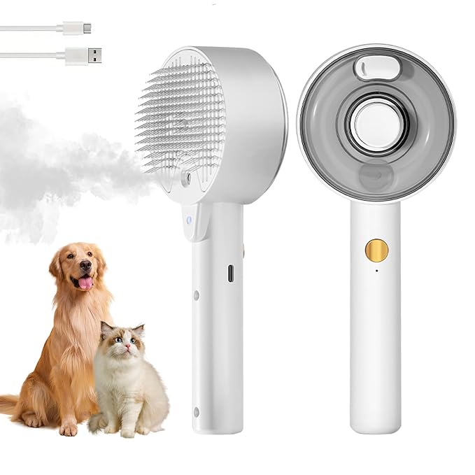 Cat Steam Brush,Cat Brushes for Indoor Cats, 4 In 1Spritz Spray Defur Comb, Cloud Care Shedding Control, Pet Grooming Brush for Long Short Hair Cats Dogs, Massage Clean Design Pet Steam Brushes