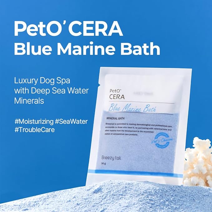 PetO’Cera Blue Marine Bath for Dogs, Deep Sea Water, Soothes Dry, Itchy Skin, Removes Debris, Conditions Coat, Anti-Lick Paw Soak, Hypoallergenic, Tear-Free, No-Rinse Dog Spa, Dog Grooming, 3.15 oz