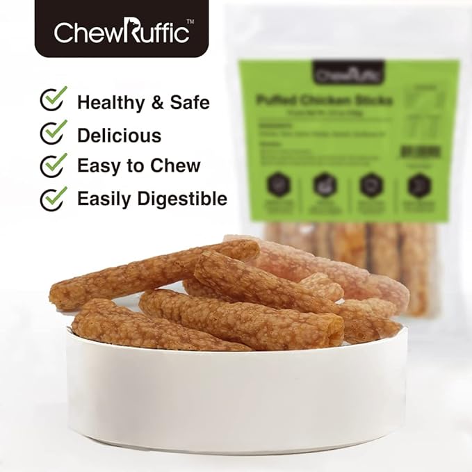 Chicken Dog Chew Sticks, Puffed Human Grade Dog Treat Sticks, Rawhide Alternative, Easy to Digest 10pcs/Pack