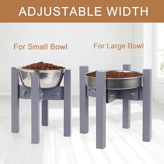 Elevated Dog Bowl Stand,Adjustable Dogs Food Stand for 7”-10” Bowls,Single DogBowl Holder 10” Tall for Medium Dogs Grey