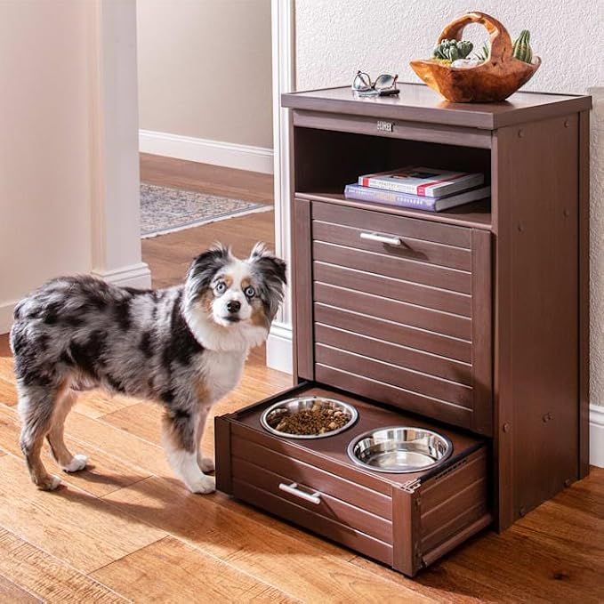 New Age Pet® ECOFLEX® Dog Food Pantry Double Dog Bowl-Russet