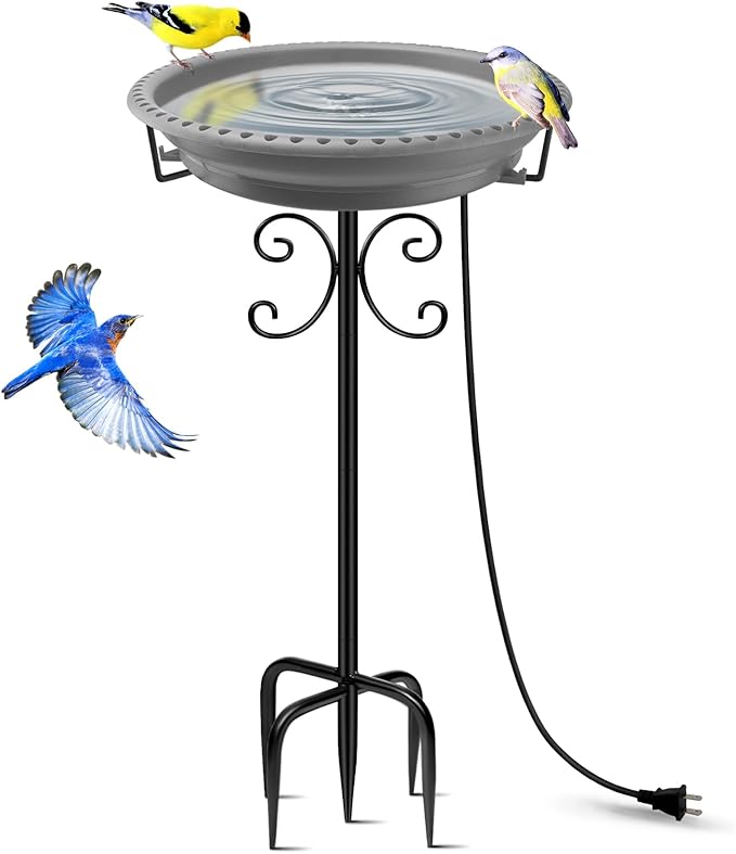 Daoeny Heated Bird Bath for Winter, 100W Heated Bird Baths for Outdoors Thermostat Control with 5-Prong Metal Base, Heated Bird Bath for Outside Winter Garden Patio Yard Lawn (Grey)