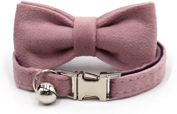 Personalized Cat Collar with Bells,Velvet Customized Small Cat Collar with Name Tag,Pet Collar with Name Phone Number Engraved ID Tags for Boy and Girl Kitten Cats (Pink Purple)
