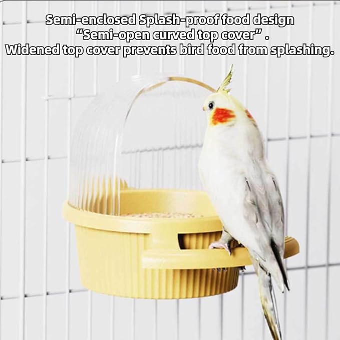 Bird Feeder for Cage – No Mess Feeder & Water Dispenser, Easy to Install and Clean, Semi-Enclosed Design Prevents Splashing (White)