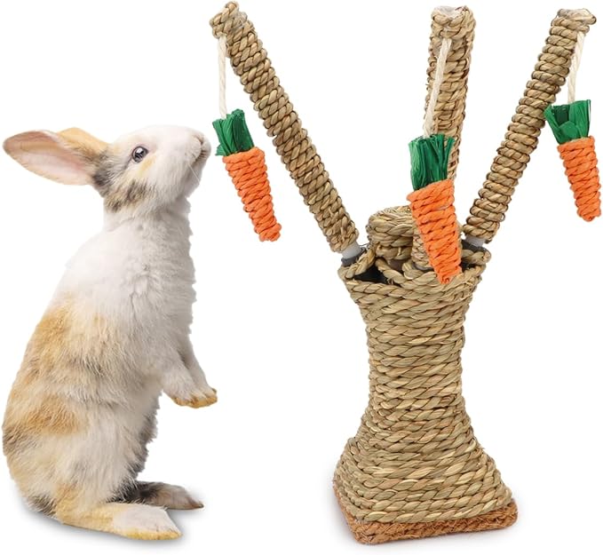 Hypeety Natural Rattan Carrot Chew Toy for Rabbits Durable Bunny Toys for Indoor Bunnies Safe Chewing and Climbing Enrichment