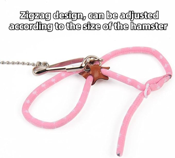 Hamster Harness,Adjustable Harness Vest Leash Hamster Chest Straps with a Small Bell Rat Mouse Squirrel Sugar Glider Small Animal (Pink)