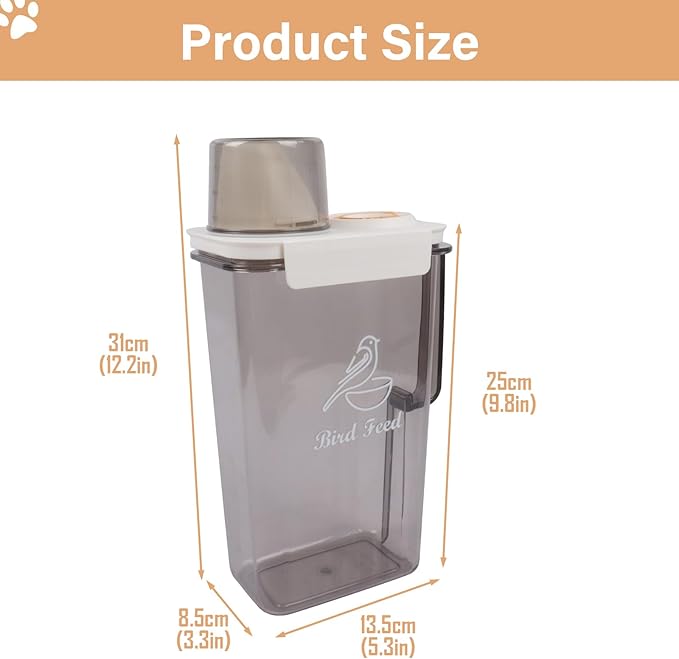 Bird Seed Storage 2L Airtight Pet Food Storage Containers Plastic Bird Food Container with Measuring Cup BPA Free Dog Food Containers for Dry Food Leakproof Seed Storages Container,Cat Bird
