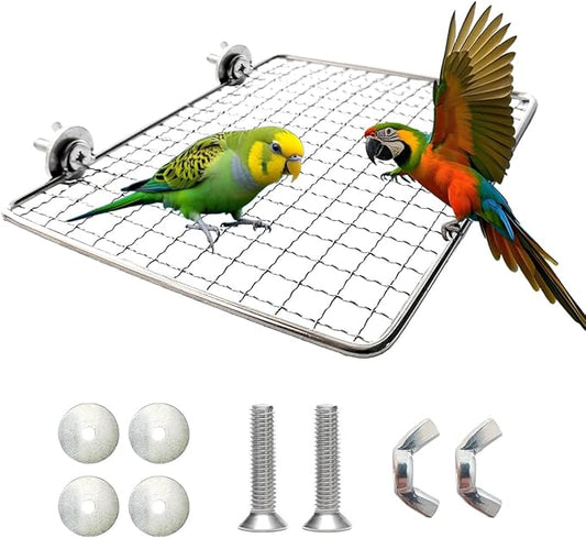 Parrot Perch Platform, Stainless Steel Bird cage Stand, Bird cage Accessories, Suitable for Birds, Parrots, Macaws, Budgies, Parakeets, Hamsters and Other Small Animals (Large, 7 * 11in)