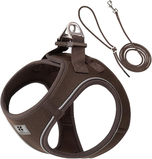 Adjustable Dog Harness with Leash, Reflective Mesh, No-Pull Design，Matching Lead Rope (Brown, XXXS)