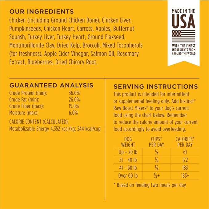 Instinct Raw Boost Mixers, Freeze Dried Dog Food Topper, Grain Free - Cage Free Chicken, 6 oz. Bag