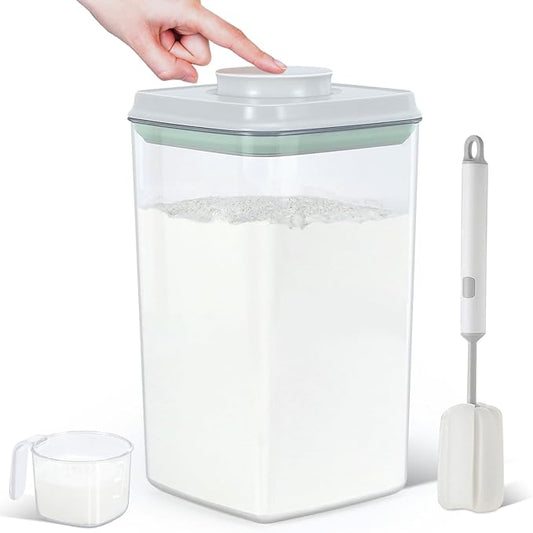 Airtight Flour Rice Storage Container with Pop-up Lid - 4.2 Qt Crystal-Clear Plastic Spaghetti Container, Tall and Slim Food Storage Bin Fit for Kitchen Pantry Organization