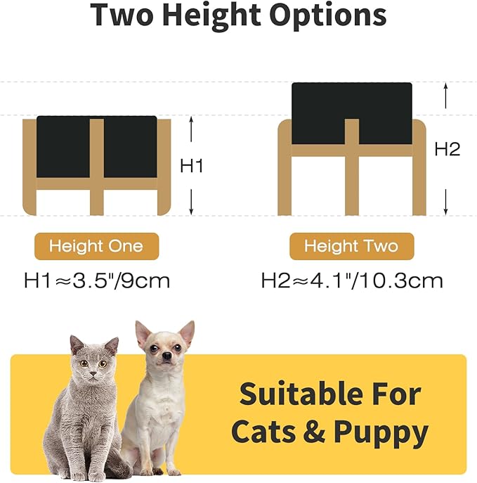 Elevated Ceramic Dog Bowl Set, 5.1" Dog Bowls with Dual Fixed Heights Stand, 1.6 Cup Food & Water Bowls for Toy Breed, Adult Cat, Small-Breed Puppy (Double Bowls + Stand - Black, 5.1 inch)