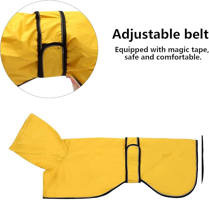 Dog Raincoat with Reflective Bar, Rain/Water Resistant, Adjustable Vest - Dog Raincoats for Greyhounds, Lurchers and Whippets - Yellow - XL