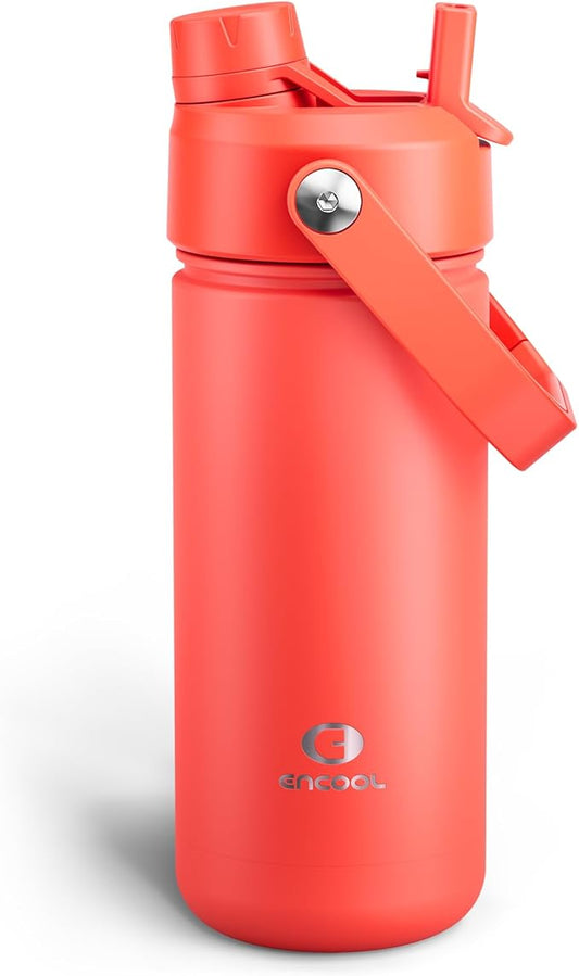 Insulated Water Bottle with Straw Stainless Steel Water Bottle, Leak-Proof, BPA-Free, Double Wall Vacuum Keeps Cold for 24 Hours for Sports, Travel, School (18 oz, Tawny Orange)