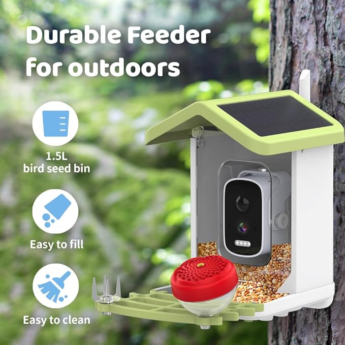 Smart Bird Feeder with Camera, AI Bird Species Identification Solar Powered Panel, 4k HD Video Bird House with Camera for Outside Garden, Instant Arrival Alerts, Ideal Gifts for Lover