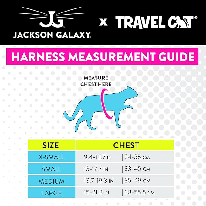 Travel Cat x Jackson Galaxy Harness and Leash Set - Adjustable Fit Mesh Cat Harness with Nylon Leash - Comfort, Escape Proof Harness for Cats, Kitten for Outdoor Walking, Hiking (Kittens Only)