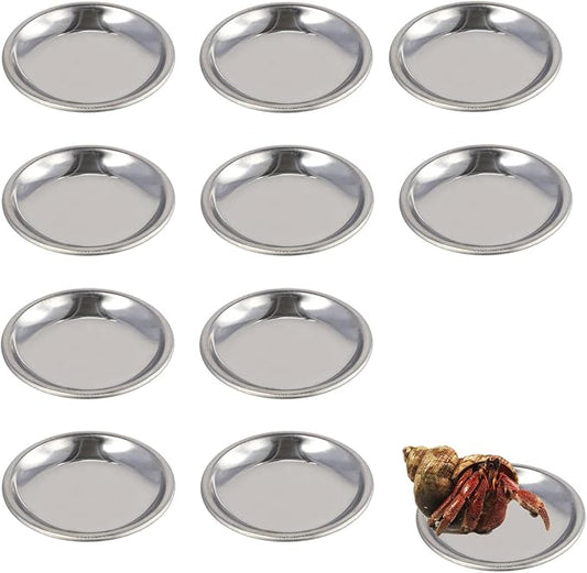 10 Pcs Hermit Crab Food Dish, Stainless Steel Hermit Crab Water Bowl, Reptile Feeding Bowls, Tank Aquarium Accessories, for Crab Snail Gecko Insect