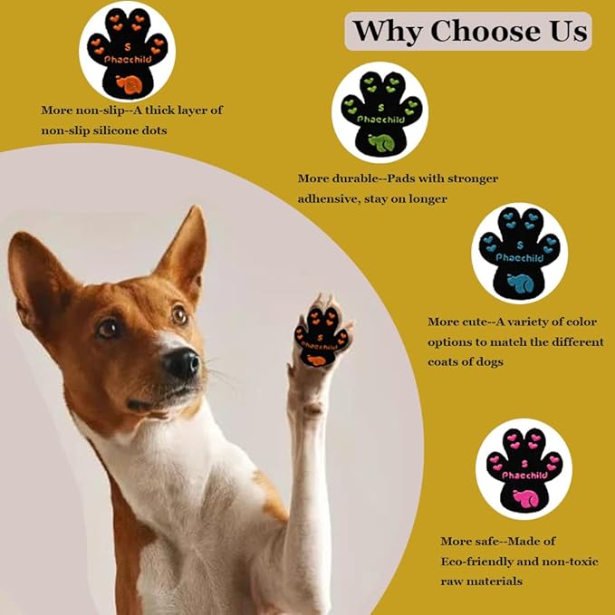Dog Paw Pads Anti-Slip Grips,Dog Paw Protectors for Senior Dogs on Hot Pavement,Provides Traction to Keep Them from Slipping on Smooth Floors 20 sets-80 Pads Multicolor XXL