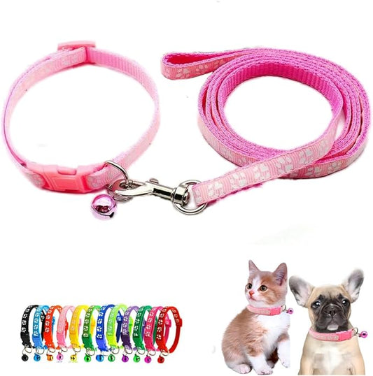 Pink Small Cat Collar with Bell,Nylon Basic Reflective Puppy Collars Paw Print for XXS Xs Small Dog Pet Animal Litter Tiny Kitten Girls