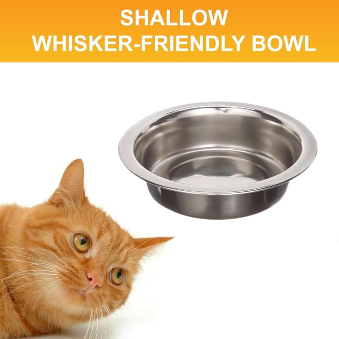 Neater Pet Brands 1 Cup (8 oz.) Shallow Stainless Steel Cat Bowls, Set of 2 Neater Feeder Replacement Bowls (Express & Deluxe), Metal Cat Dishes for Food and Water, Whisker Friendly, Dishwasher Safe