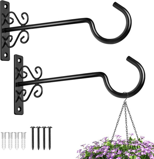 BOLITE Plant Hangers, 10 Inch Hanging Plant Brackets Outdoors or Indoors, Wall Hooks for Hanging Hummingbird Feeders, Bird Feeders, Planters, Lanterns, Wind Chimes, String Lights, 2 Pack, Black