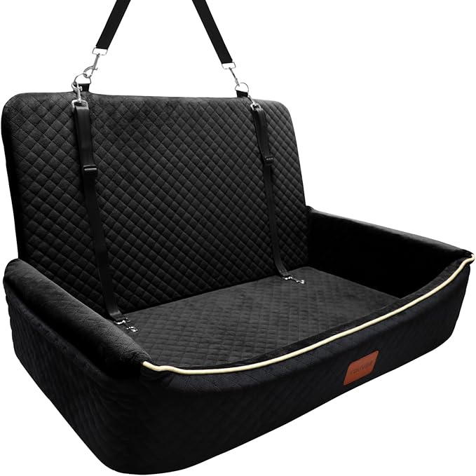 Youvee Dogs Car Seat and Bed 2 in 1,Pet Car Bed for 2 Small or 1 Medium/Large Dog up to 60 lbs,Dog Booster for car Back Seat,Safety,Comfortable,Storage Pocket,Fully Detachable and Washable(Black)
