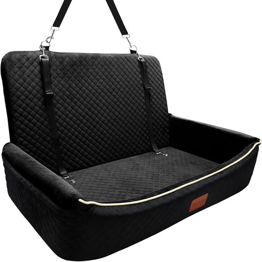 Youvee Dogs Car Seat and Bed 2 in 1,Pet Car Bed for 2 Small or 1 Medium/Large Dog up to 60 lbs,Dog Booster for car Back Seat,Safety,Comfortable,Storage Pocket,Fully Detachable and Washable(Black)