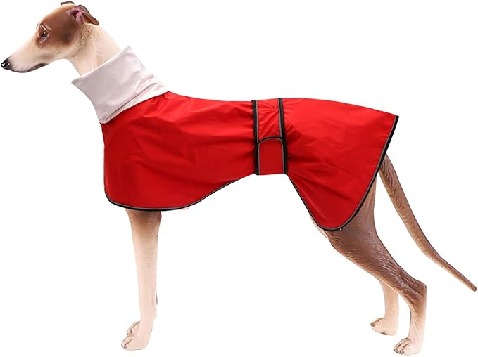 Dog Raincoat with Reflective Bar, Rain/Water Resistant, Adjustable Vest - Dog Raincoats for Greyhounds, Lurchers and Whippets - Red - S
