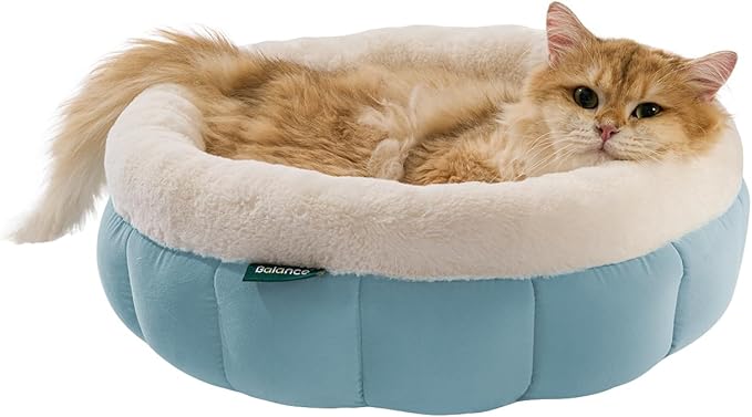 BALANCE Cat Beds for Indoor Cats, Washable Round Cat Bed, Cute Kitten Bed with Anti-Slip Bottom for Kitty and Puppy, 18 Inches, Dream Blue