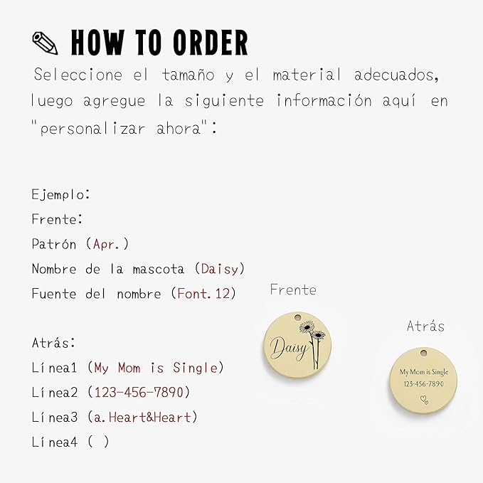 Cats Dogs ID Tags Personalized Engraving Birth Flowers Pattern for Custom Pets Collar Accessories 316L Stainless Steel Medium Round Name Plate