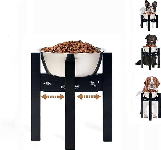 Elevated Dog Bowl Stand,Adjustable Dogs Food Stand for 7”-10” Bowls,Single Cat Water Bowl Holder 10” Tall for Medium Dogs Black