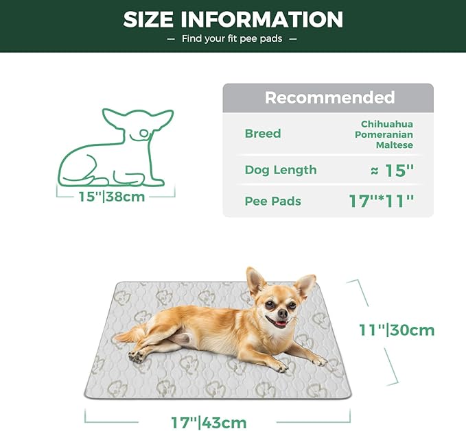 FXW Washable Pee Pads for Dogs, Puppy Pads with Super Absorbent, Specifically Designed for 18inch Cages, 17" × 11" Rectangle, Khaki, 2 Packs