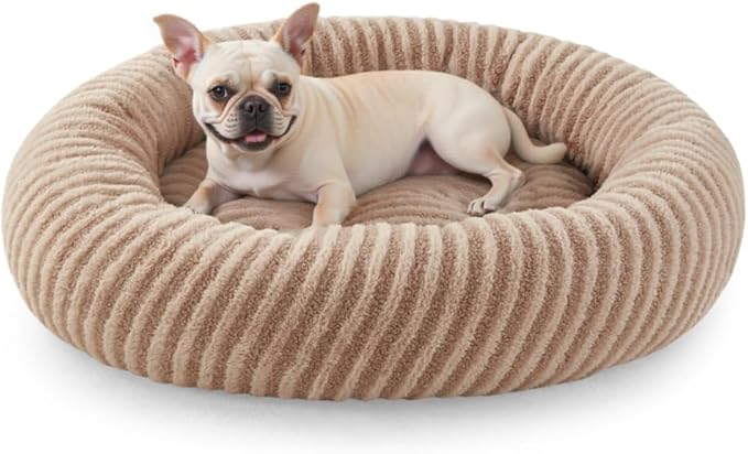 MIXJOY Dog Bed Medium Size Dogs, Washable Medium Dogs Bed with Removable Cover, Cozy Donut Dog Ded Fluffy Plush Faux Fur Pet Bed with Anti-Slip Bottom, 30"x30"x8", Beige