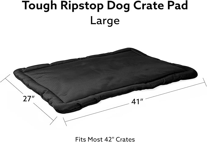 K9 Ballistics Tough Ripstop Dog Crate Pad - Durable & Machine Washable with Non-Skid Bottom and 120-Day Warranty, Fits 42" Wire Crates - Large, Obsidian Black