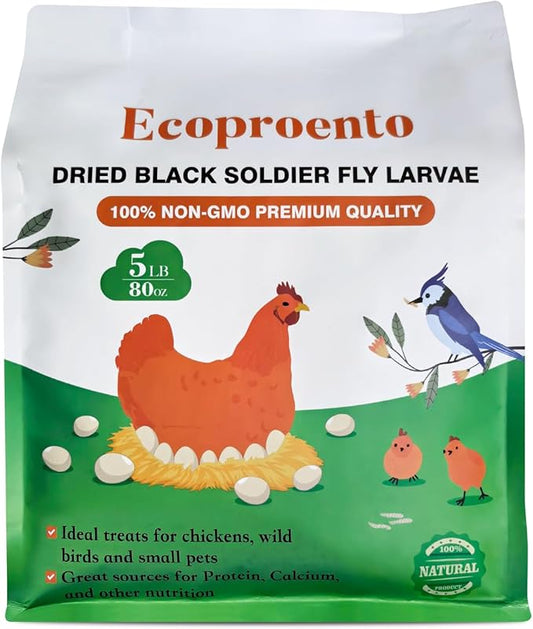 Dried Black Soldier Fly Larvae 5 LB, High Protein Natural Non-GMO More Calcium Than Mealworms Chicken Feed & Bird Food, Treats for Laying Hen, Ducks, Wild Birds