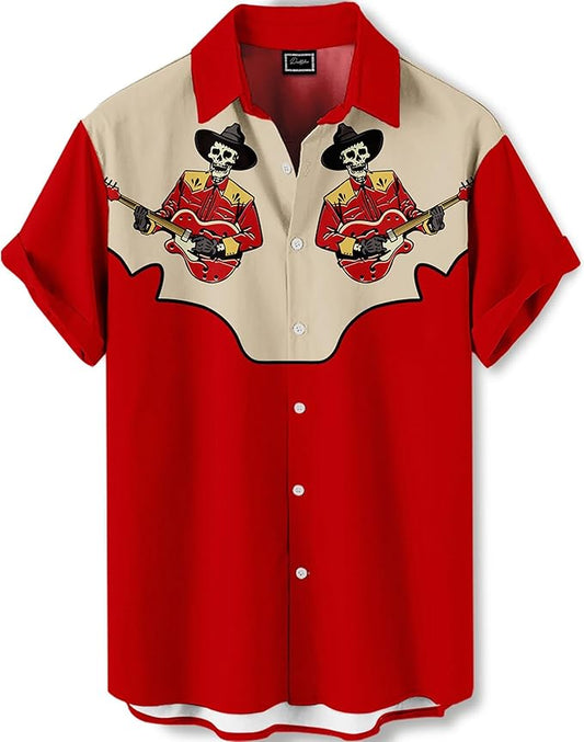 Men’s Hawaiian Shirt Western Cowboy Symmetrical Print Short Sleeve Button Down Casual Beach Holiday Summer Shirt