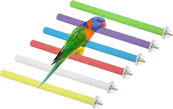 Parrot Perch, Wooden Parrot Perch Stand Toy, Paw Grinding Stick, Bird Cage Accessories, 9.8 x 0.6in (6 Colors, 6 Pcs) Birds Toys Intended for Cage/Parakeets/Conure/Budgie