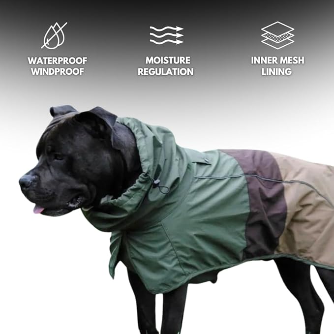 Spark Paws Dog Raincoat, Waterproof Windproof Rain Jacket, for Small Medium Large Extra Large Dogs, Reflective Breathable Full-Body Coverage Dry Suit - Green Brown Tan, XL