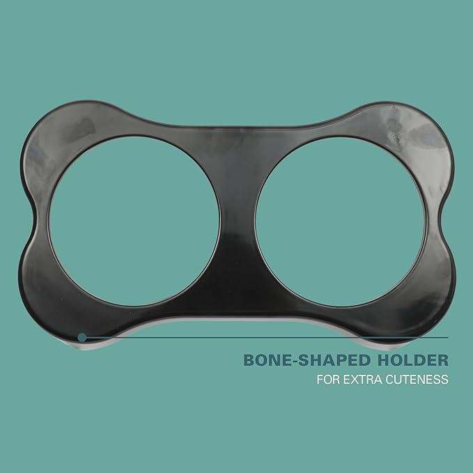 Gibson Home Bow Wow Meow 3-Piece Elevated Dog Bowl Set – Bone-Shaped Raised Feeder with 2 Stainless Steel Bowls for Medium to Large Dogs, Non-Slip, Easy to Clean, Black