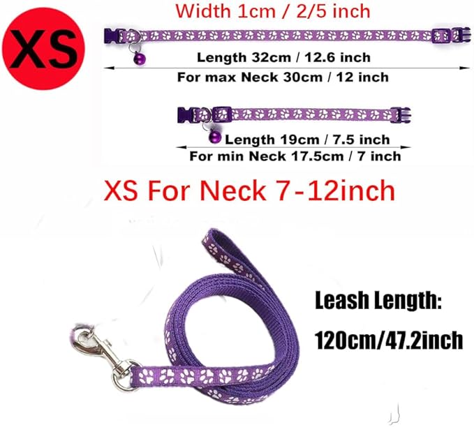 Puppy Collars Leash Set for Litter with Bell, Nylon Basic Reflective Cat Collar Paw Print for XXS Xs Small Dog Pet Animal Tiny Kitten Boy Girls, Bright Green