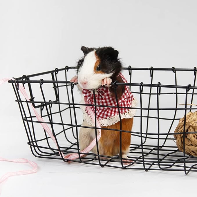 Guinea Pig Harness and Leash Plaid Hamster Harness, Adjustable Ferret Harness and Leash Set No Pulling Walking Vest for Ferret Chinchilla and Similar Small Animals (Small,Pink)